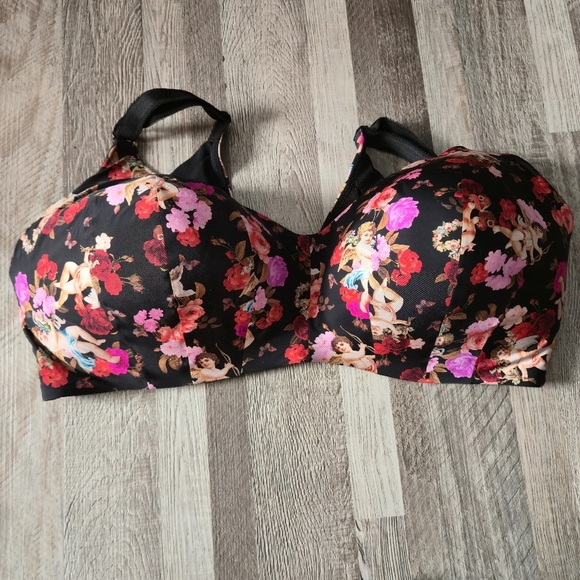 Torrid Curve Other - Torrid 42DDD Coquette Bra Black Floral Dream Wire-Free 360 Smoothing Cupid Print